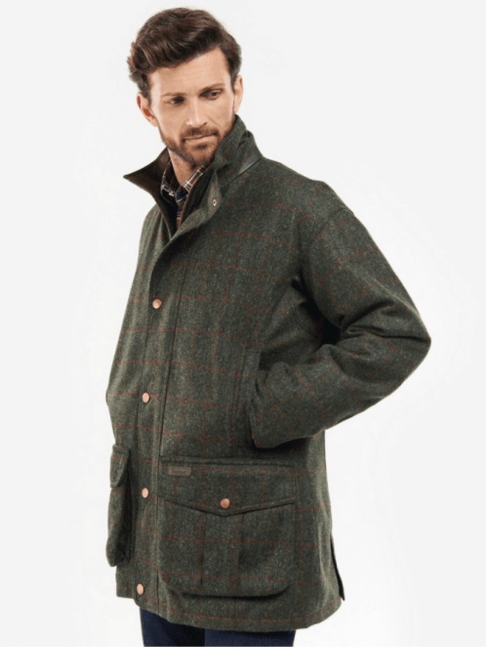 Barbour Men’s Wellesley Wool Jacket in Olive/Red Check Size L NWT